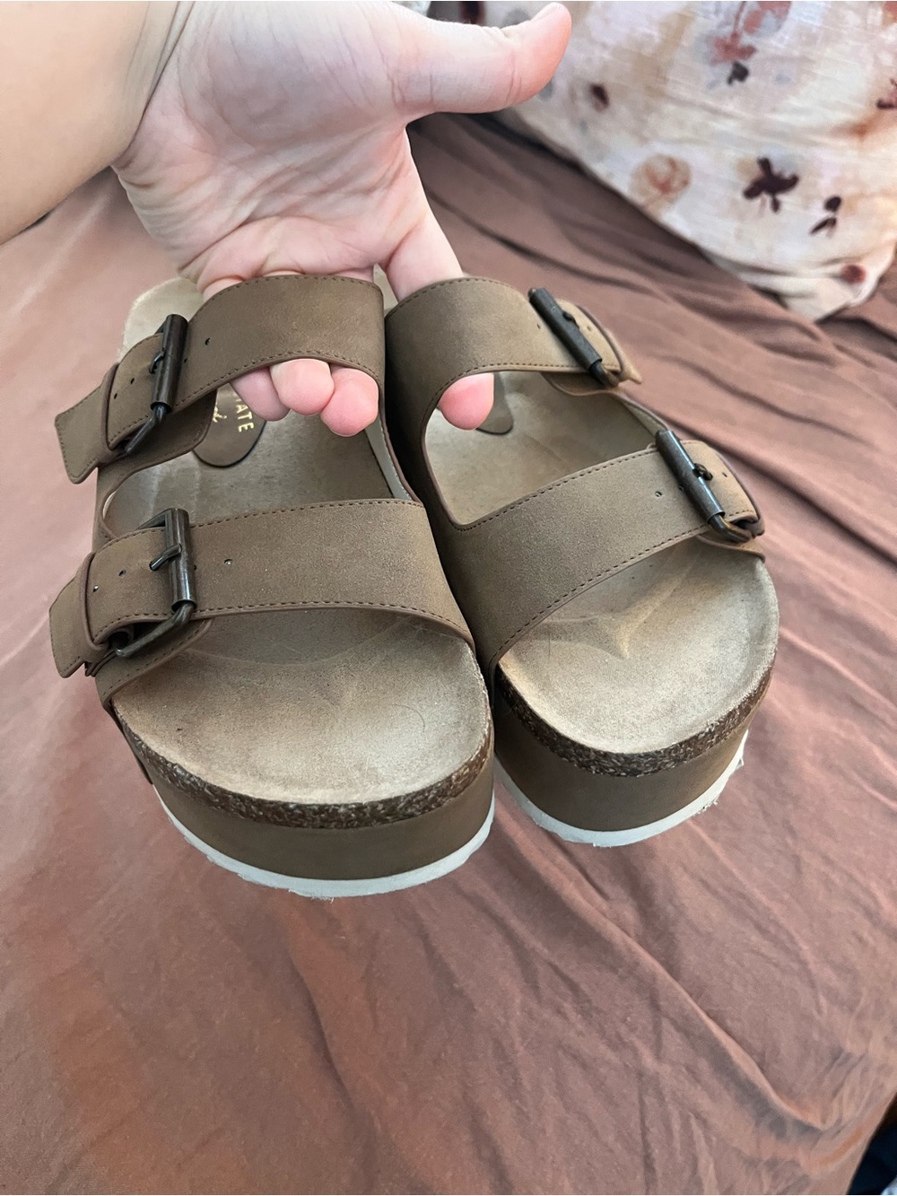 Altar'd State Brown Double-Buckle Platform Slide Sandals